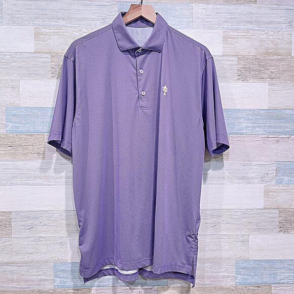 TURTLESON Performance Golf Polo Purple Houndstooth Country Club Mens Medium - Picture 1 of 7